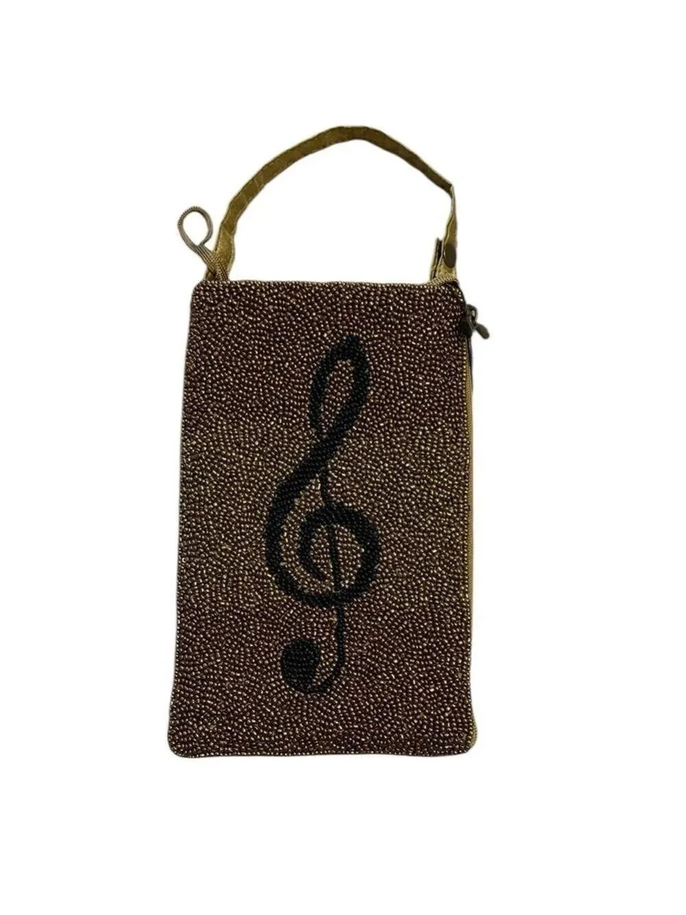 Bamboo Trading Company Music Club Bag Beaded Wristlet Crossbody Gold & Black New